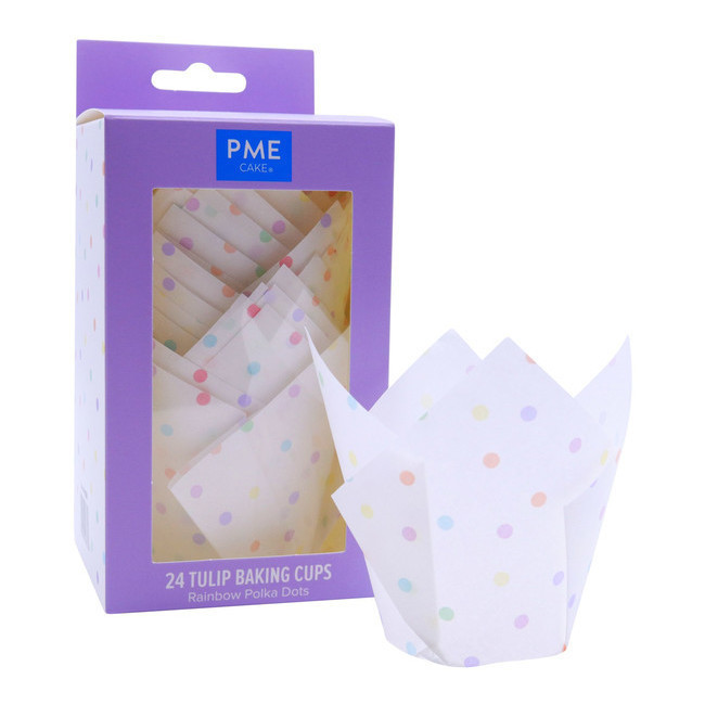 Pirottini di carta per muffin a tulipano con pois colorati - PME - 24 pz.  per 4,25 €