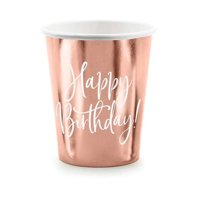 Bicchiere Happy Birthday oro rosa da 260 ml - 6 unità per 2,25 €
