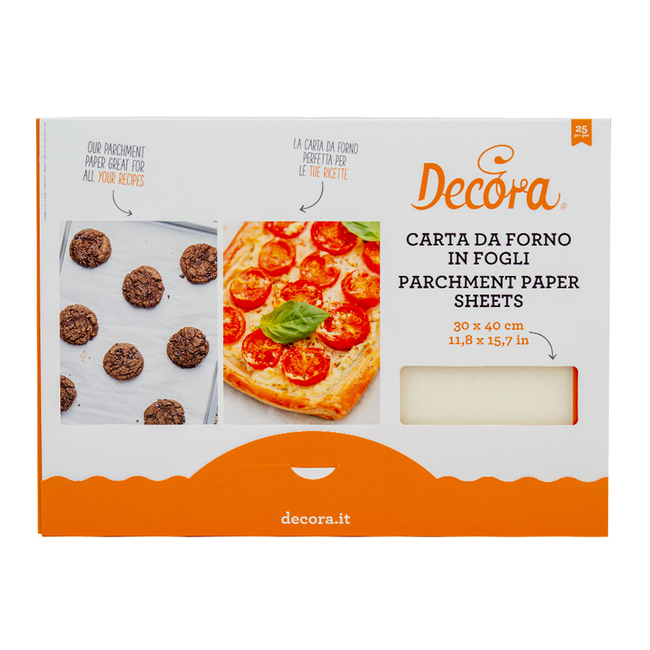 Fogli carta da forno rettangolari 30 x 40 cm - Decora - 25 unità per 4,95 €