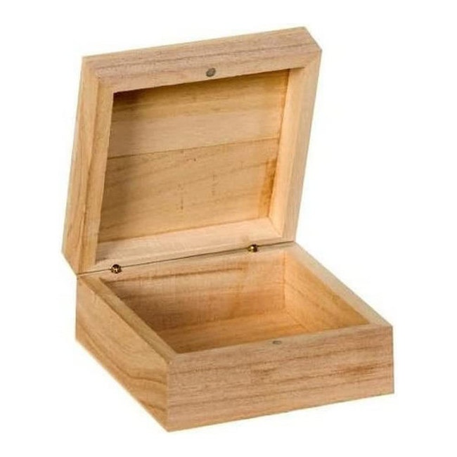 Scatola in legno quadrata di 10 x 5,3 cm con cerniere per 4,75 €