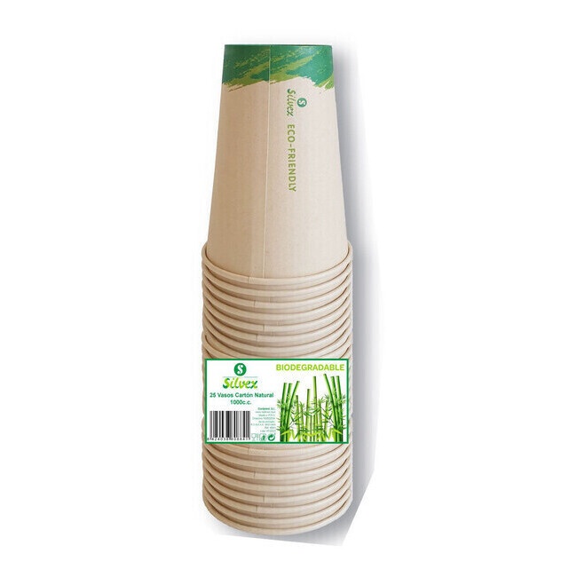 Bicchieri biodegradabili in cartone naturale da 1 L - 25 pz. per 5