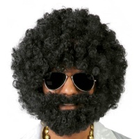 Parrucca afro nera con barba