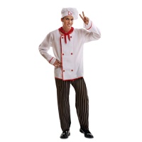 Emozionato divertente chef cuoco bambino chef vestito cuoco panettiere  grembiule e cappello da chef con i pollici in su isolato su