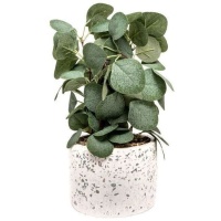 Pianta artificiale a foglie rotonde con vaso in stile granito 14,5 x 11 cm