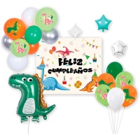 Kit di palloncini e cartello con dinosauri felici - 21 pezzi