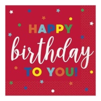 Tovaglioli Happy Birthday To You rosso 16,5 x 16,5 cm - 16 pz.