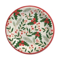 Piatti di Natale con fiori di agrifoglio 18 cm - 8 pz.