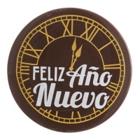 Cartello di Buon Anno di cioccolato fondente con orologio 5 cm - Dekora - 45 pz.