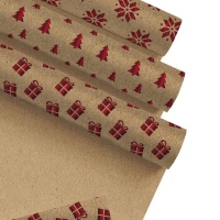 Carta regalo natalizia Kraft rossa 2,00 x 0,70 m - 1 pz.