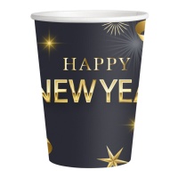 Tazze Happy New Year nere e oro 200 ml - 8 pz.