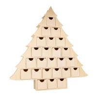 Calendario dell'avvento in legno a forma di albero con cassetti 45 x 43,5 x 6,5 cm