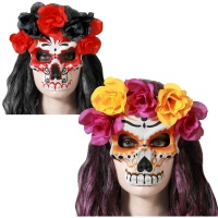 Maschera Catrina con fiori - 1 pz.