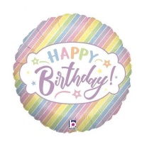 Palloncino olografico Happy Birthday arcobaleno 22 cm - Grabo - 10 pezzi