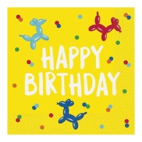 Tovaglioli Happy Birthday gialli con cani - 16,5 x 16,5 cm - 16 pz.