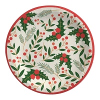 Piatti di Natale con fiori di agrifoglio 23 cm - 6 pz.