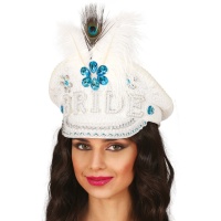 Cappello da poliziotta della sposa bianco con piume e strass