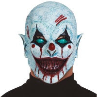 Maschera da clown blu sorridente e insanguinata