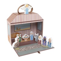 Statuine del presepe in legno con presepe - 9 pz.