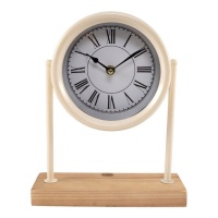 Orologio da tavolo bianco con base in legno - DCasa