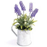 Pianta e foglie di lavanda artificiale con fioriera in metallo 15 x 9 x 24 cm