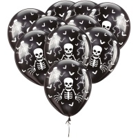 Palloncini in lattice Halloween scheletro nero 30cm - 10 pz.